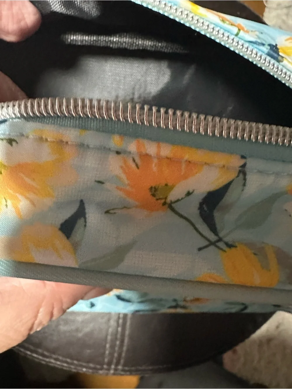 Jones New York Blue Floral Travel Cosmetic Pouch with Yellow Accents